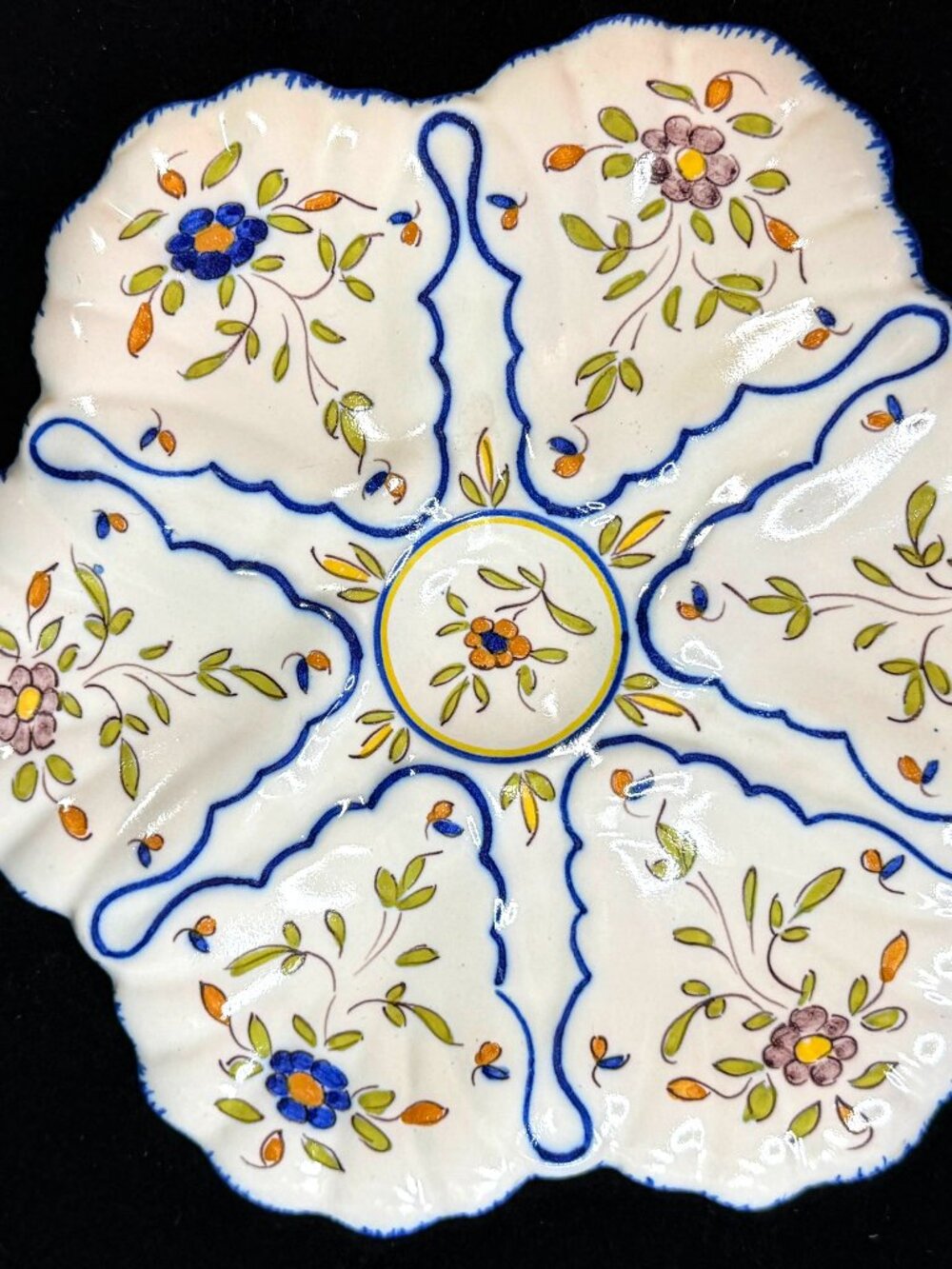 French Faience Majolica Oyster Plate Ribet Martres-Tolosane Floral design A1249